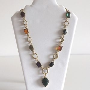 LOFT brushed gold-tone faux jeweled pendant necklace